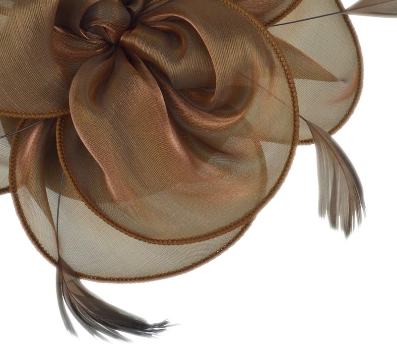 DRESHOW قبعة فاسيناتور لحفلة الشاي مع أشرطة وريش على رباط رأس ومشبك للنساء - Image 4